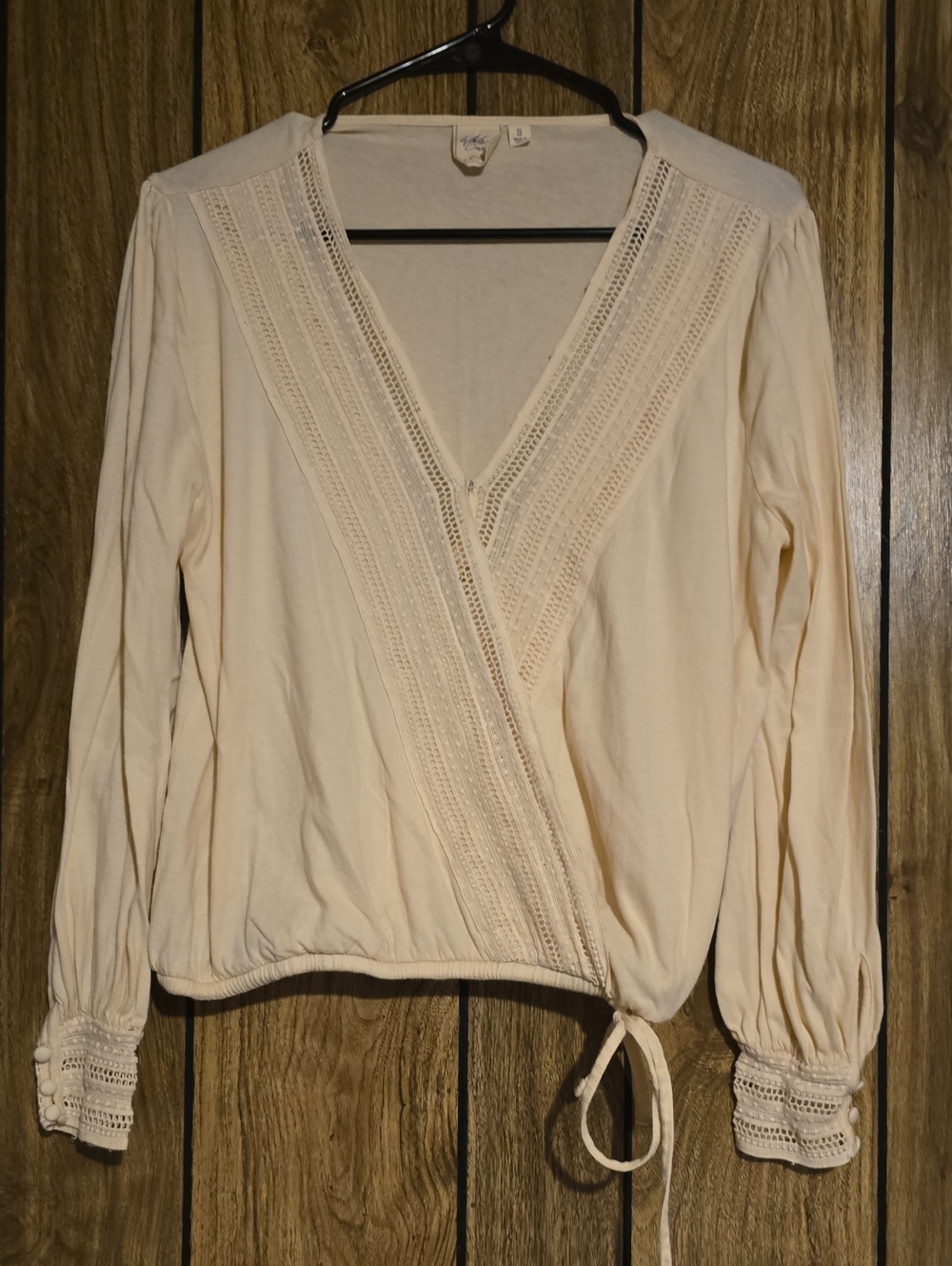 White Crow Cream Wrap Lace-Trim Blouse